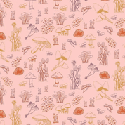 CW-C017 - Makower UK - Forest Fungi on Rose Pink - 10026_E - Cotton Fabric