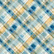 CW-E022 - Wilmington Prints - Floralscape Blue & Yellow Plaid - 1665 33920 145 - Cotton Fabric