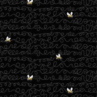 CW-G001 - Busy Bees on Black Background - Andover Fabrics - Cotton Fabric