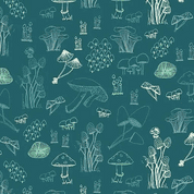 CW-M011 - Makower UK - Forest Fungi on twilight Teal - 10026_T - Cotton Fabric