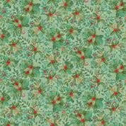 CW-X059 - Makower Uk - Good Tidings - Holly Bush Mild Green - Gold Metallic - 107_G5 - Cotton Fabric