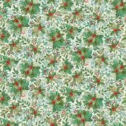 CW-X061 - Makower Uk - Good Tidings - Holly Bush on Cream - Gold Metallic - 107_Q - Cotton Fabric