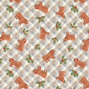 CW-X099 - Celtic Christmas - Highland Cows & Holly Gingham - Lewis & Irene - C135A - Cotton Fabric