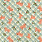 CW-X100 - Celtic Christmas - Highland Cows & Holly Gingham - Lewis & Irene - C135B - Cotton Fabric