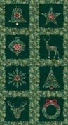 CW-XGTP2 - Makower Uk - Good Tidings Panel - Christmas Squares on Green - 111_G - Cotton Fabric