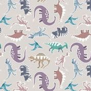 Dino Glow - 8399 - Dinosaur Scatter on Light Grey - Lewis & Irene A675.1 - Cotton Fabric