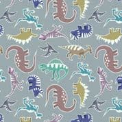 Dino Glow - 8400 - Dinosaur Scatter on Blue Grey - Lewis & Irene A675.2 - Cotton Fabric