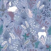 Enchanted - 7948 - Unicorn on Blue with Silver Metallic - A543.2 - Cotton Fabric