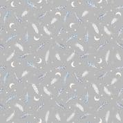 Enchanted - 7954 - Feathers on Grey with Silver Metallic - A545.2 - Cotton Fabric