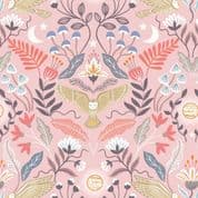 Enchanted - 7959 - Owl on Pink with Copper Metallic Moon - A547.1 - Cotton Fabric