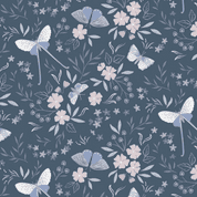 Evenfall - 9120 - Lewis & Irene - Moths & Flowers on Midnight Blue - CC41.3 - Cotton Fabric