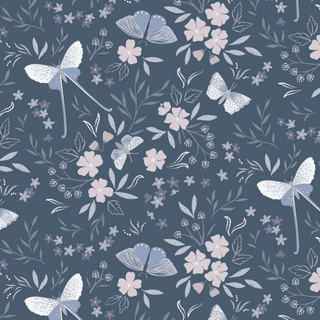 Evenfall - 9120 - Lewis & Irene - Moths & Flowers on Midnight Blue - CC41.3 - Cotton Fabric