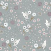 Fairy Clocks - 7551 - Lewis & Irene A505.2 - Fairy Clocks on Grey Blue Cotton Fabric