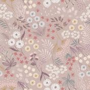 Fairy Clocks - 7563 - Lewis & Irene A509.2 - Warm Linen Wildflower Plants Metallic Cotton Fabric