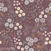 Fairy Clocks - 7564 - Lewis & Irene A509.3 - Dark Plum Wildflower Plants Metallic Cotton Fabric