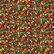 Fun on the Farm - 9108 - Makower UK - Fruit and Vegetables on Brown - 066_V - Cotton Fabric