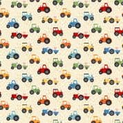 Fun on the Farm - 9109 - Makower UK - Tractors on Cream - 067_Q - Cotton Fabric