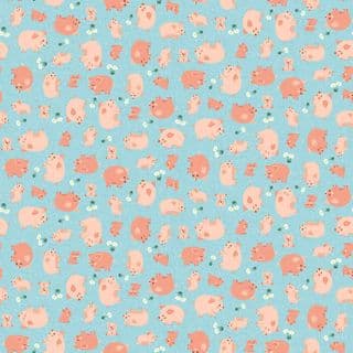 Fun on the Farm - 9114 - Makower UK - Happy Pigs on Blue - 069_B - Cotton Fabric