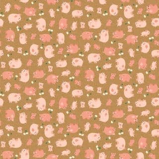 Fun on the Farm - 9115 - Makower UK - Happy Pigs on Brown - 069_V - Cotton Fabric