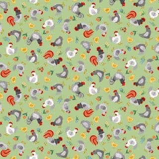 Fun on the Farm - 9116 - Makower UK - Chickens & Cockerols on Green - 070_G - Cotton Fabric