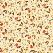 Fun on the Farm - 9117 - Makower UK - Chickens & Cockerols on Cream - 070_Q - Cotton Fabric