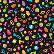 Furry Friends - 8451 - Dogs Accessories on Black Background - Makower UK 2542.X - Cotton Fabric