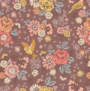 Hannahs Flowers - 8253 - Songbirds on Soft Brown - Lewis & Irene A614.3 - Cotton Fabric