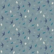 Hedgerow - 7946 - Swallows on Blue - Makower 2421.B - Cotton Fabric