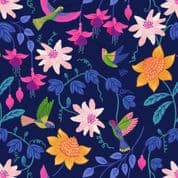 Hibiscus Hummingbird - 8268 - Hummingbird Floral Dark Blue - Lewis & Irene A593.3 - Cotton Fabric