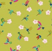 Hibiscus Hummingbird - 8279 - Hummingbird on Tropical Green - Lewis & Irene A597.2 - Cotton Fabric