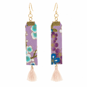 Japanese Floral Fabric Tassel Earrings - 18K Gold Plated Hooks - Pink