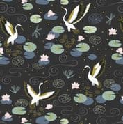 Jardin de Lis - 7383 - A484.3 Heron Lake on Black - Lewis & Irene Cotton Fabric