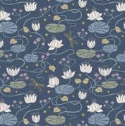 Jardin de Lis - 7389 - A486.3 Gold Lilies on Dark Blue - Lewis & Irene Cotton Fabric