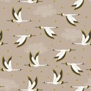 Jardin de Lis - 7393 - A488.1 Metallic Flying Heron on Beige - Lewis & Irene Cotton Fabric