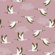 Jardin de Lis - 7394 - A488.2 Metallic Flying Heron on Rose Pink - Lewis & Irene Cotton Fabric