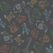 Jungle Friends - 7040 - Animal Outline on Charcoal Background - 2199_S - Cotton Fabric