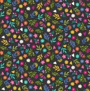 Katie's Cats 7482 - Makower 2351.S - Multi Coloured Ditzy Floral on Black Cotton Fabric