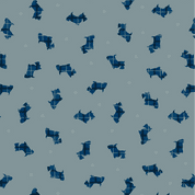 L&I - Small Things Celtic Inspired- 8945 - Scottie Dog on Grey Blue - SM73.3 - Cotton Fabric