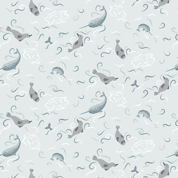 Lewis & Irene Arctic Adventure - 8728 - Polar Delight on Light Sea Mist - CC30.1 - Cotton Fabric