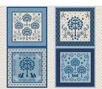 Lewis & Irene Brensham - 8715 - 1 Yard Panel - Cream, Blue, trees, Animals - A759 - Cotton Fabric