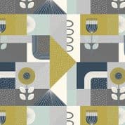 Lewis & Irene - Forme - 6923 - Modern Geometric Floral in Olive and Grey - A408.3 - Cotton Fabric