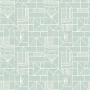 Lewis & Irene - Forme - 6931 - Geometric, Off White on Duckegg - A411.2 - Cotton Fabric