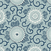 Lewis & Irene - Hajime - 9012 - Aqua Blue Medallion Theme Print - SH03 - Cotton Fabric