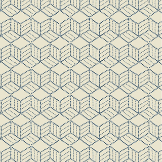 Lewis & Irene - Hajime - 9014 - Hex Geo Indigo on Cream - SH05 - Cotton Fabric