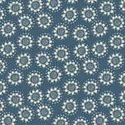 Lewis & Irene - Hajime - 9021 - Cream Flower on Indigo Blue Background - SH12 - Cotton Fabric