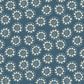 Lewis & Irene - Hajime - 9021 - Cream Flower on Indigo Blue Background - SH12 - Cotton Fabric