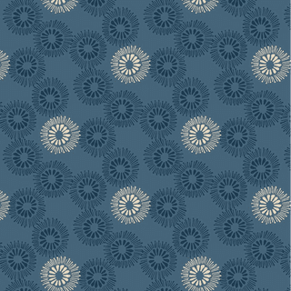 Lewis & Irene - Hajime - 9024 - Cream and Blue Flower Burst - SH15 - Cotton Fabric