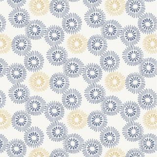 Lewis & Irene - Hajime - 9026 - Tan and Blue Flower Burst on Cream - SH17 - Cotton Fabric