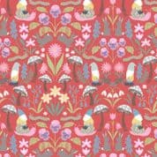 Lewis & Irene - Jolly Spring - 6351 - Garden Gnomes & Flowers on Red - A341.3 - Cotton Fabric