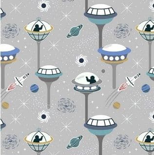Lewis & Irene - Light Years - 7131 - Grey Space City - 418.1 - Glow in the Dark Cotton Fabric